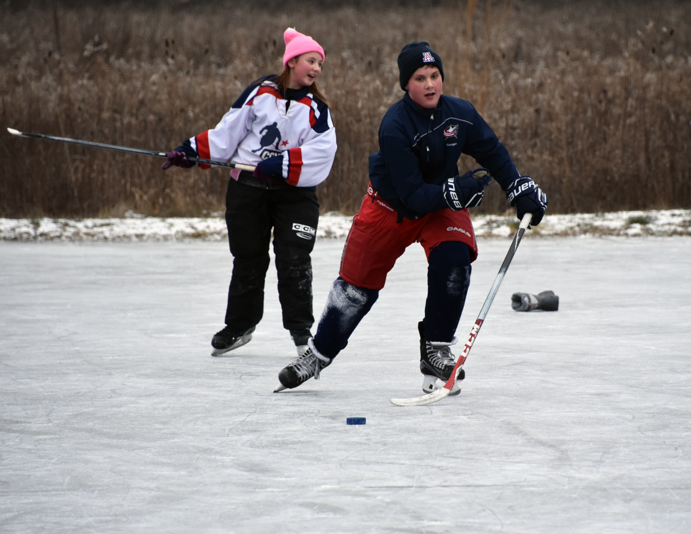 Pond hockey at Battelle Darby Creek skating pond. Photo by Tina Fronk.