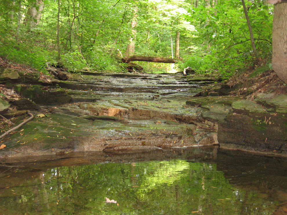 Layers of shale in a small waterfall on Slate Run Creek in Slate Run Metro Park