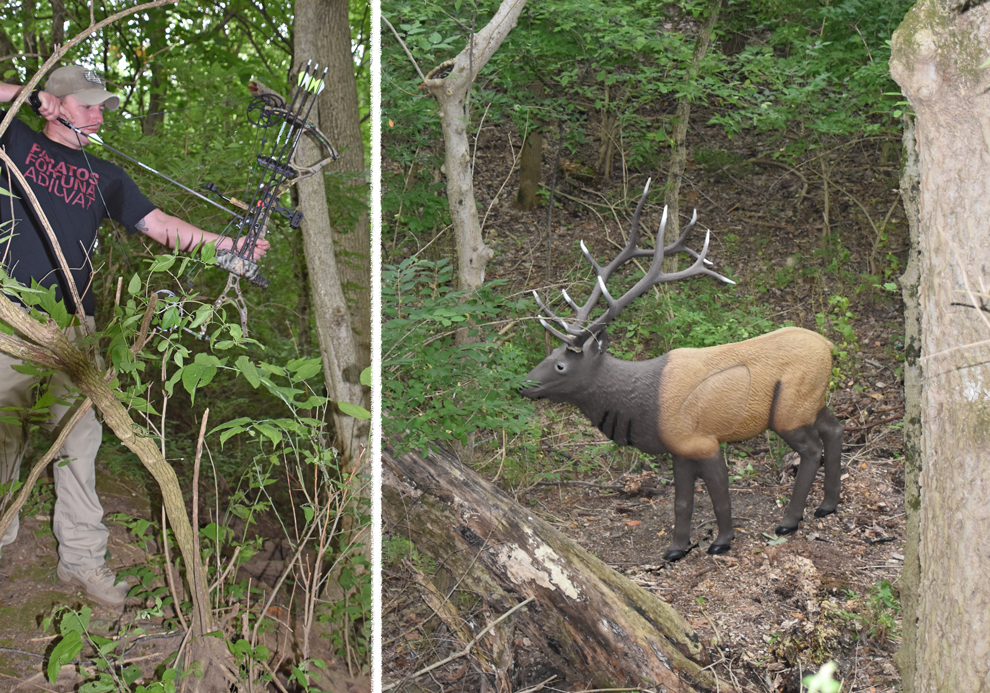 Archer shoots arrow at elk on the 3D archery course at Scioto Grove
