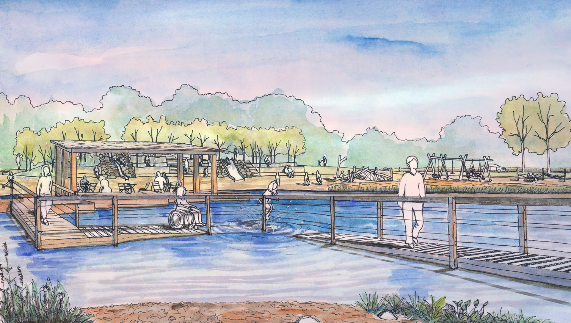Conceptual drawing of a boardwalk through a wetland