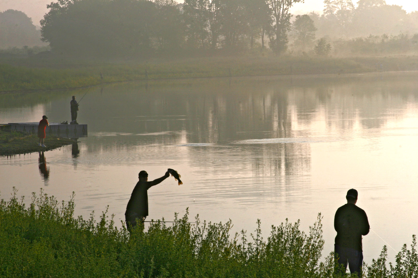 Anglers at Darby Bend Lakes in Prairie Oaks Metro Park