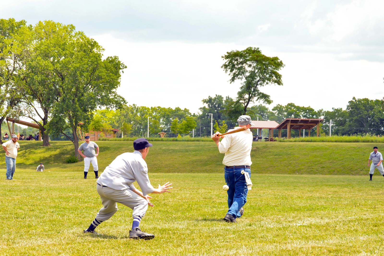 Baseball game, strike out, in the picnic area at Scioto Audubon Metro Park.