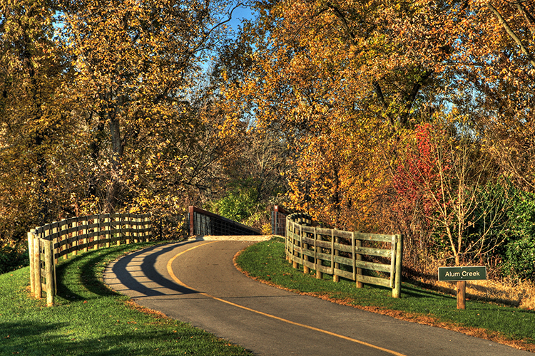 Fall color on Alum Creek Greenway Trail at Three Creeks Metro Park