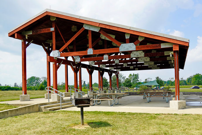 Prairie view picnic area shelter at Prairie Oaks Metro Park